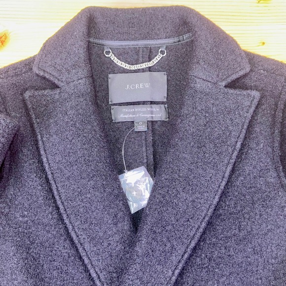 J.Crew Italian Boiled Wool Coat‎ Black Size 0 Double Breasted NWOT - Picture 2 of 8
